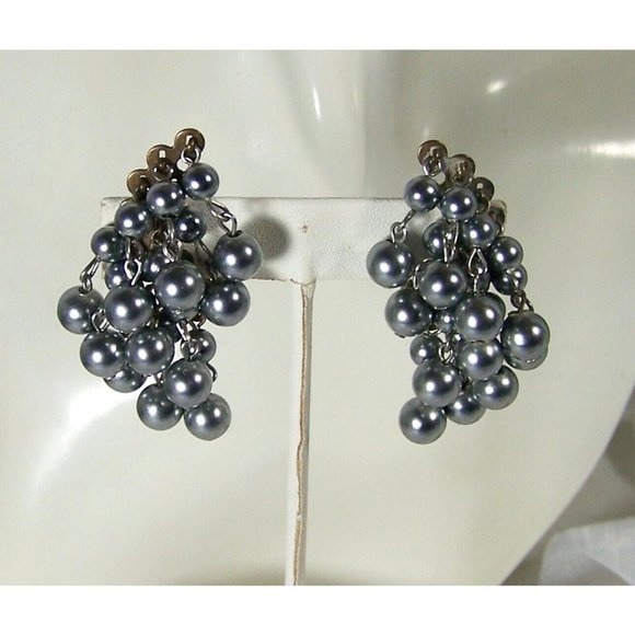 Clip On Cha Cha Climber Earrings Black Dangle Fringe Plastic Vintage - Picture 1 of 4